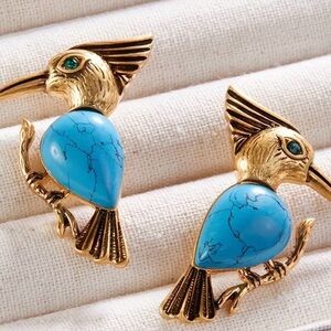 Gold and Blue Bird Figurine earrings